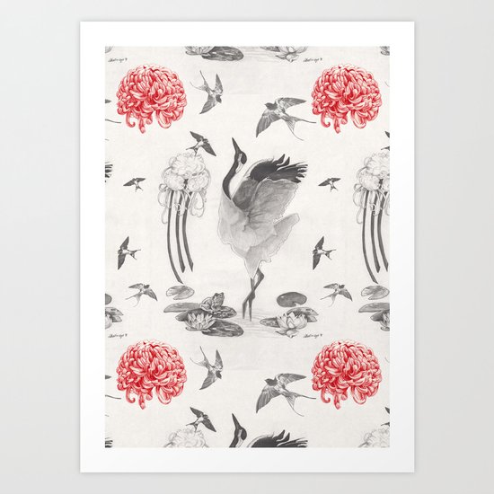 Crane, Swallow, Frog Art Print