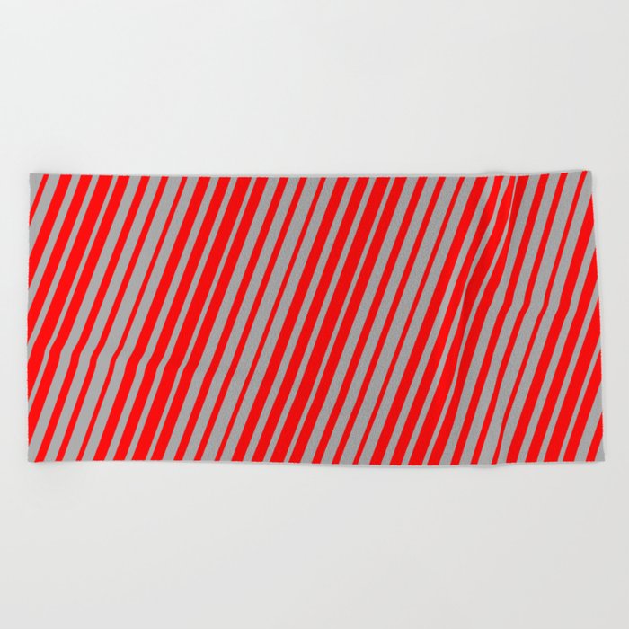 Dark Grey & Red Colored Lines/Stripes Pattern Beach Towel