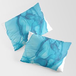 Turquoise Blue Abstract 33122-2 Modern Alcohol Ink Painting by Herzart Pillow Sham
