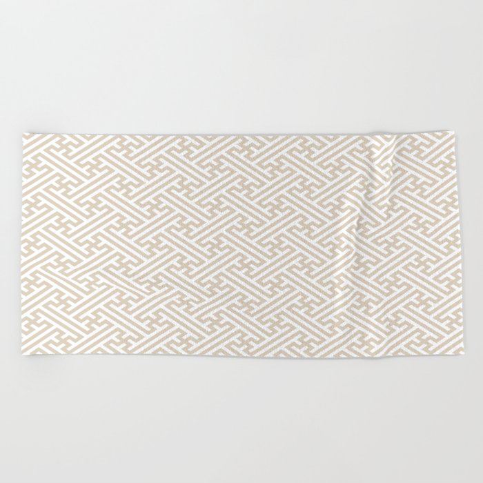 Sayagata - Japanese Traditional Pattern - Ivory & White Beach Towel