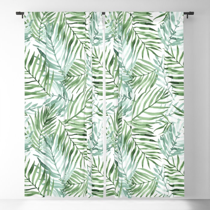 Watercolor palm leaves pattern Blackout Curtain