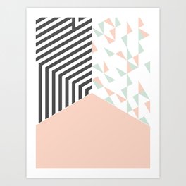 Pink Room Art Print | Pattern, Mint, Pastelpink, Triangles, Minimal, Pastelcolors, Pink, Graphicdesign, Digital, Isometric 