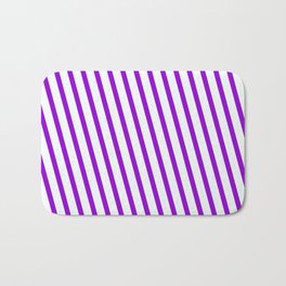 [ Thumbnail: Dark Violet and Mint Cream Colored Lined Pattern Bath Mat ]