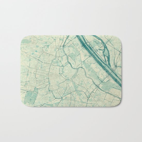 Vienna Map Blue Vintage Bath Mat