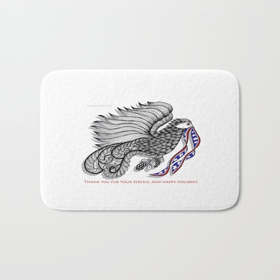 Veterans Happy Holiday and Thank You for Your Service - Zentangle Illustration Bath Mat