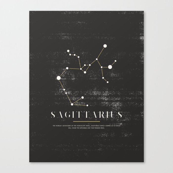Sagittarius Zodiac Sign Constelation - Black and White Aesthetic - Grunge Canvas Print
