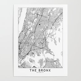 The Bronx White Map Poster