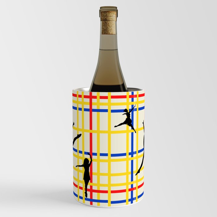 Dancing like Piet Mondrian - New York City I. Red, yellow, and Blue lines on the light yellow background Wine Chiller