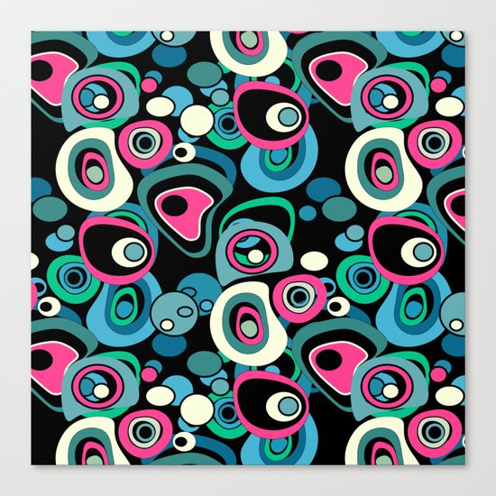 Abstract black and pink , turquoise polka dot pattern . Canvas Print