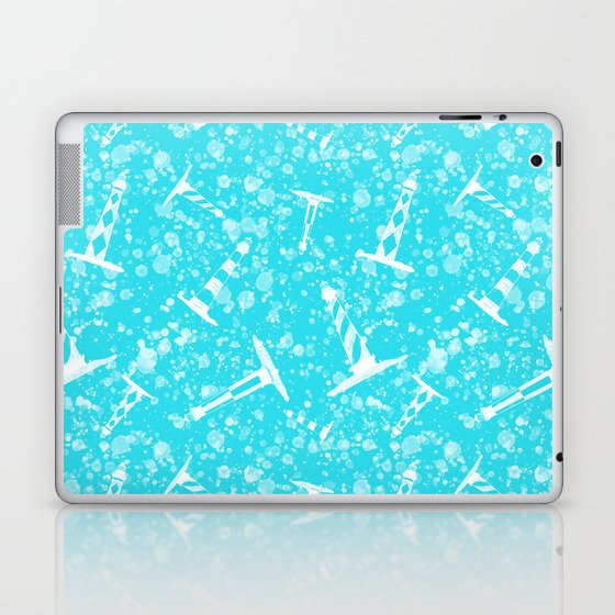 Sketched Lighthouses on Watercolor Texture Background Turquoise Laptop & iPad Skin