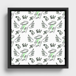 Winged Stay - Green + White Framed Canvas