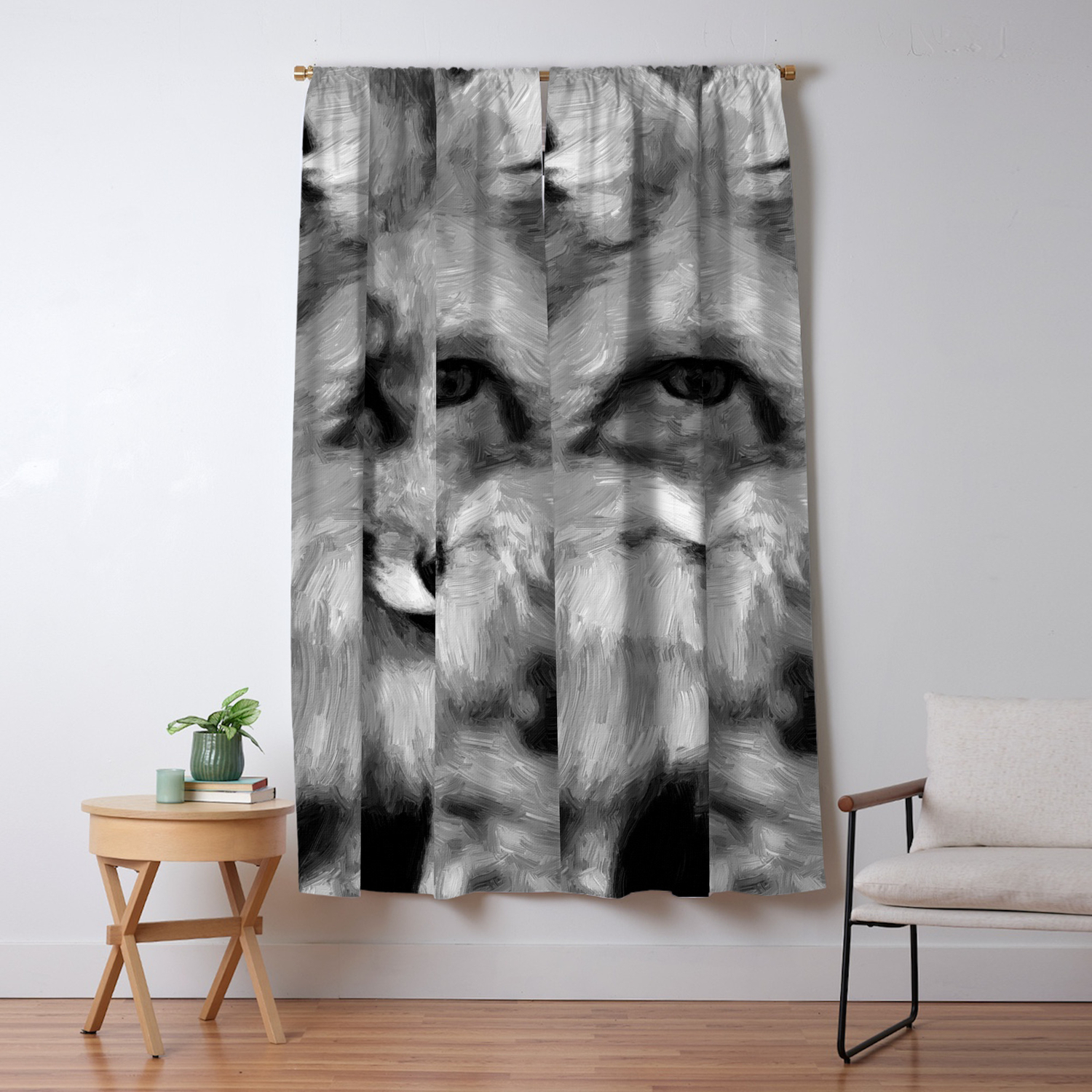 Red Fox Dog Abstract Digital Oil Painting Canvas Black White