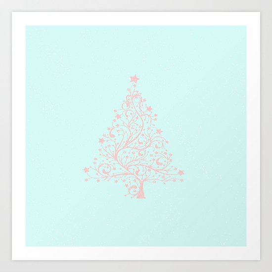 Merry christmas- Pink abstract christmastree on turquoise backround Art Print