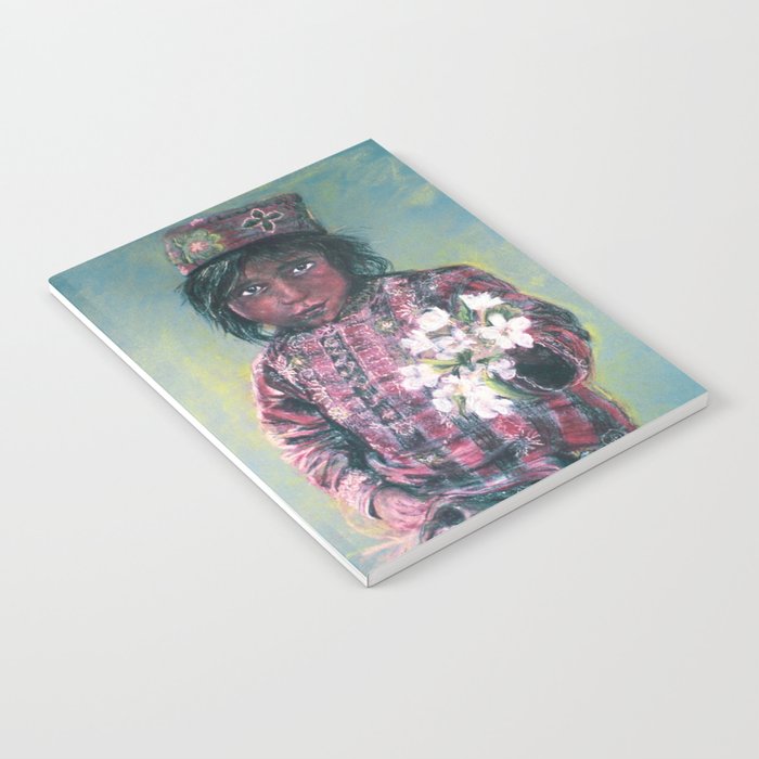 Pastel of street boy with flowers Notebook
