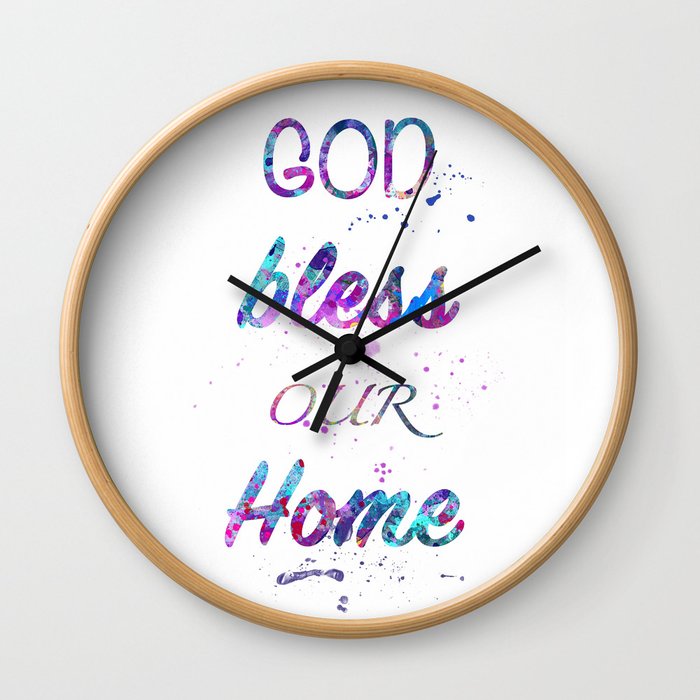 God Bless Our Home Print Watercolor Giclee Wall Art Home Decor Wall Clock
