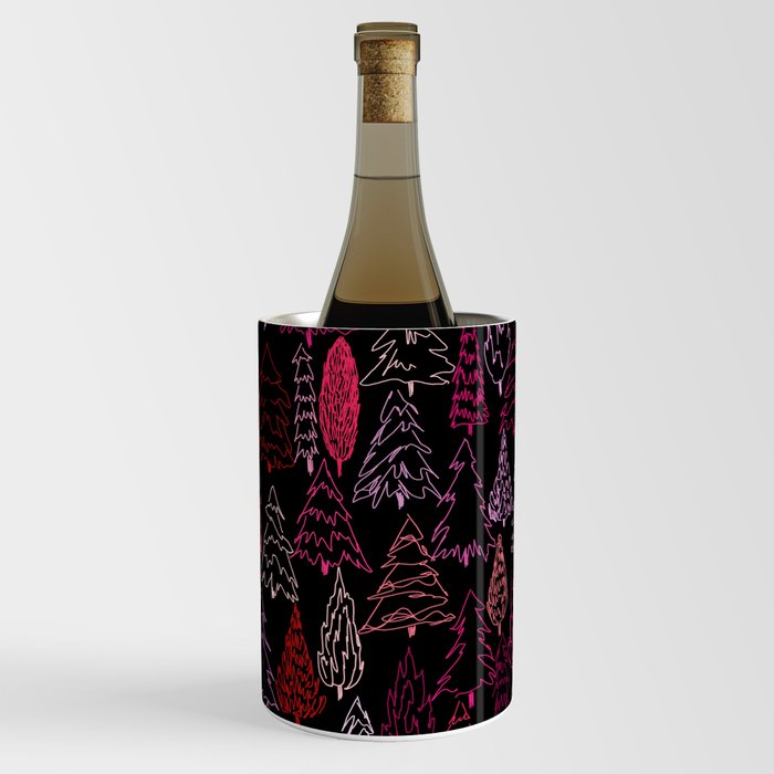 Pink Scribble Christmas Trees - Black Wine Chiller