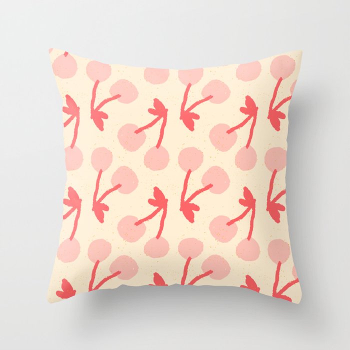 cherries gift - pink, red and cream Throw Pillow