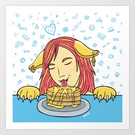 Cat Girl Pancakes Doodle Art Print