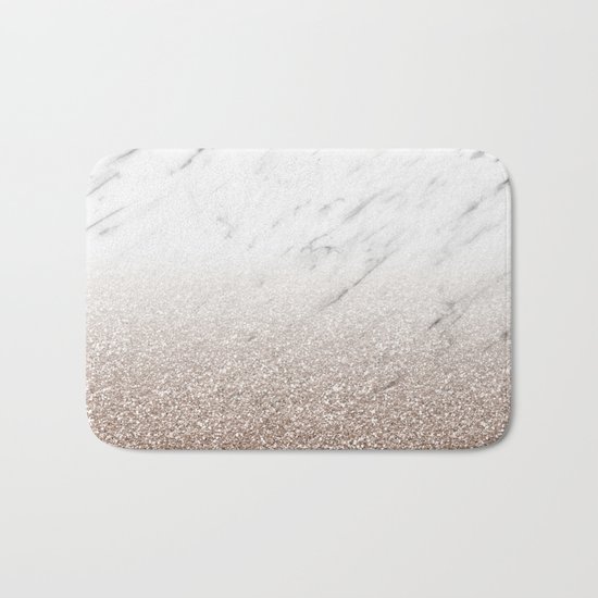 Glitter ombre - white marble & rose gold glitter Bath Mat