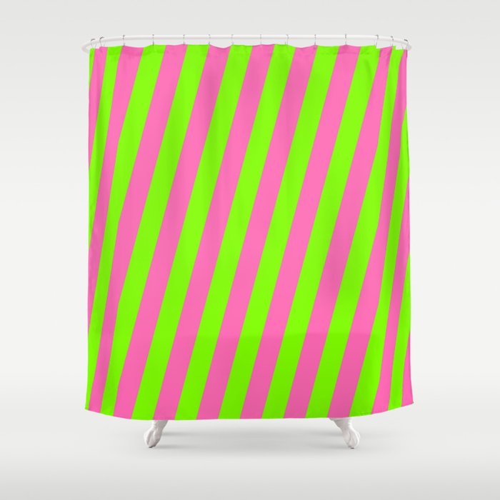 Chartreuse & Hot Pink Colored Lined Pattern Shower Curtain
