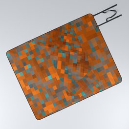 geometric pixel square pattern abstract background in orange blue Picnic Blanket