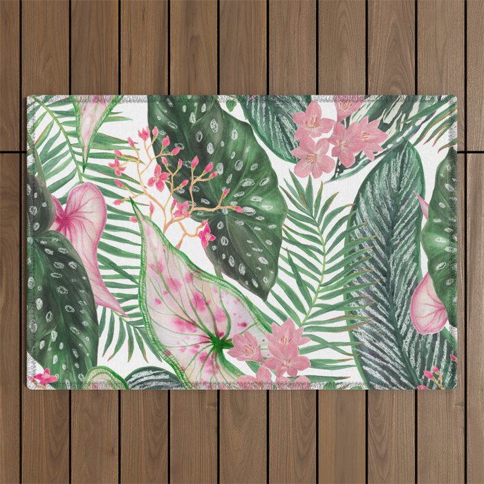 Exotic Jungle Blossom Floral Outdoor Rug