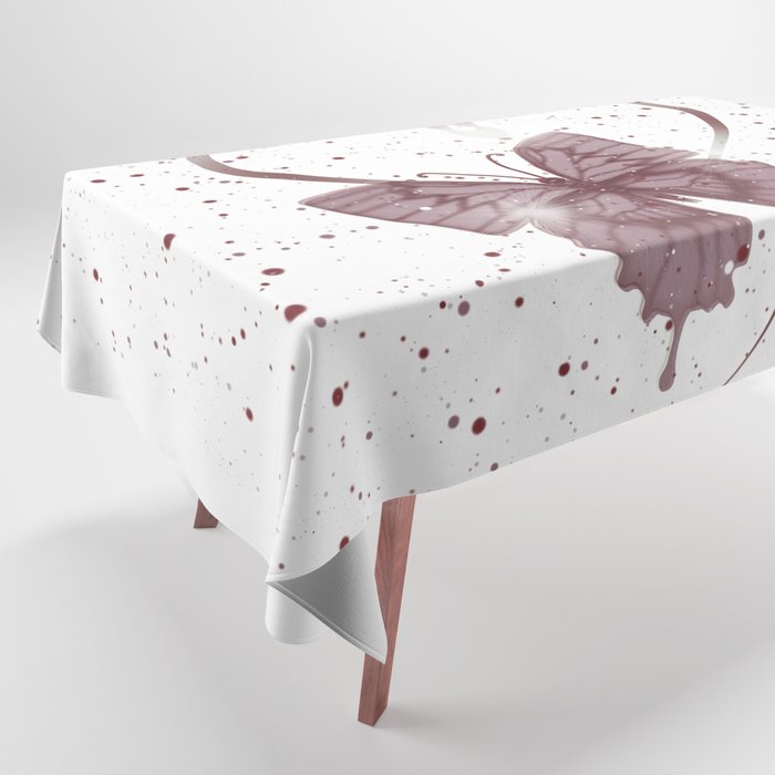 Pretty Dusty Rose Pink Butterfly Fluttering on Heart of Vines and Paint Splatter Background Tablecloth