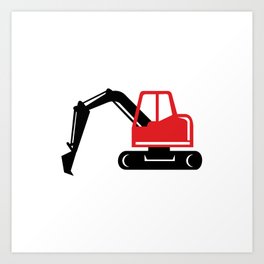 Mechanical Excavator Digger Retro Icon Art Print | Bulldozer, Digging, Construction, Excavating, Heavyequipment, Scoop, Bucket, Icon, Vehicle, Graphicdesign 
