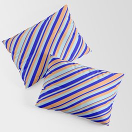[ Thumbnail: Brown, Light Blue, and Blue Colored Lines Pattern Pillow Sham ]