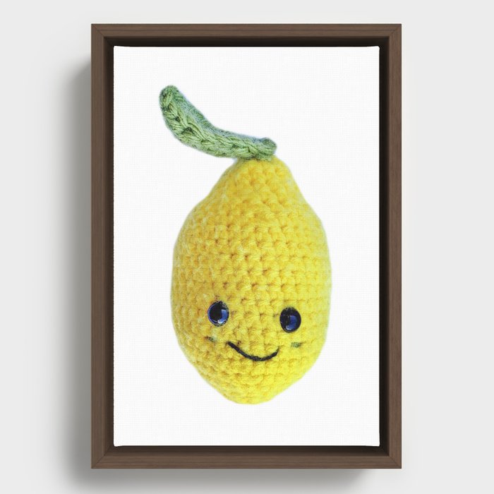 Cute Yellow Lemon Amigurumi Character Framed Canvas