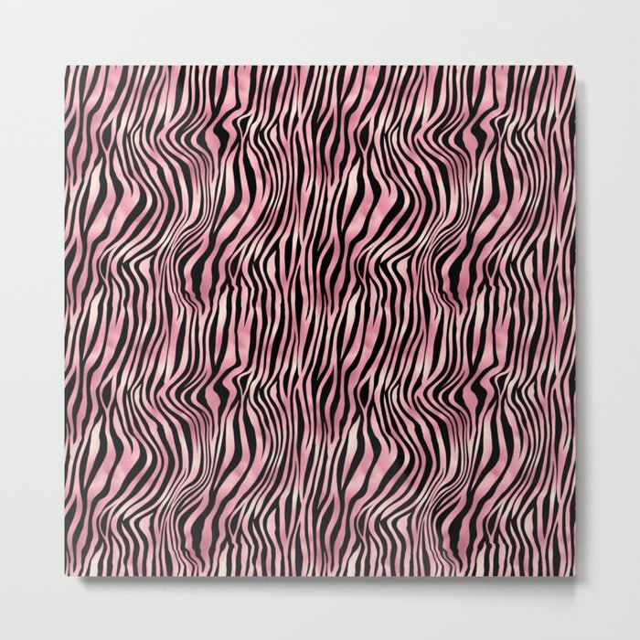 Pink Black Zebra Stripes Pattern Metal Print