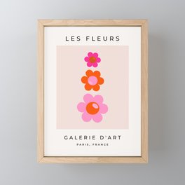 Les Fleurs | 01 - Abstract Retro Floral, Pink And Orange Print Preppy Flowers Framed Mini Art Print