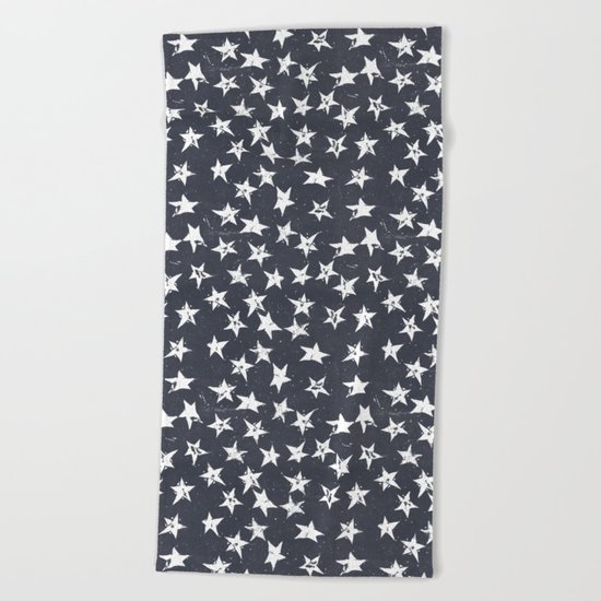 Linocut Stars - Navy & White Beach Towel
