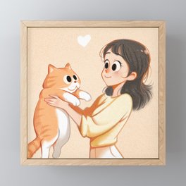 The cat and the girl Framed Mini Art Print