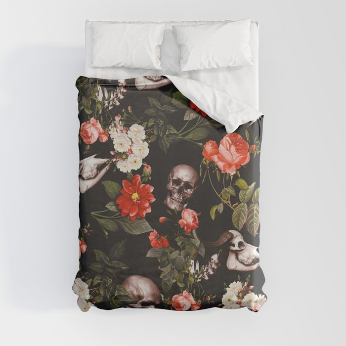 Floral and Skull Pattern Duvet Cover