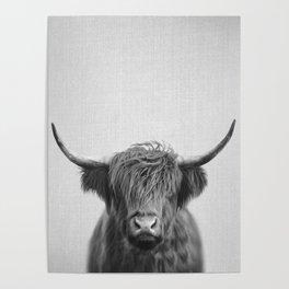 Highland Cow - Black & White Poster