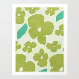 Big Green Flowers Seamless Pattern Design Light BG Art Print