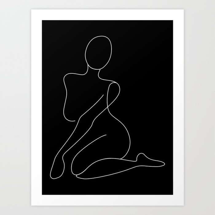 Nude Curve in black / Line drawing of a woman’s naked body shape Art Print
