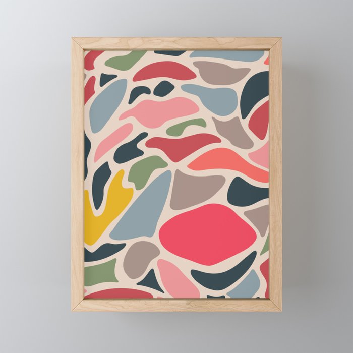 JUPITER Retro Mid-Century Modern Abstract with Big Red Spot in Vintage Colours Framed Mini Art Print
