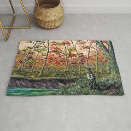 Old Rivals Rug | Seasons, Creek, Wilderness, Fall, River, Whitetaildeer, Country, Rivals, Deer, Acrylic 
