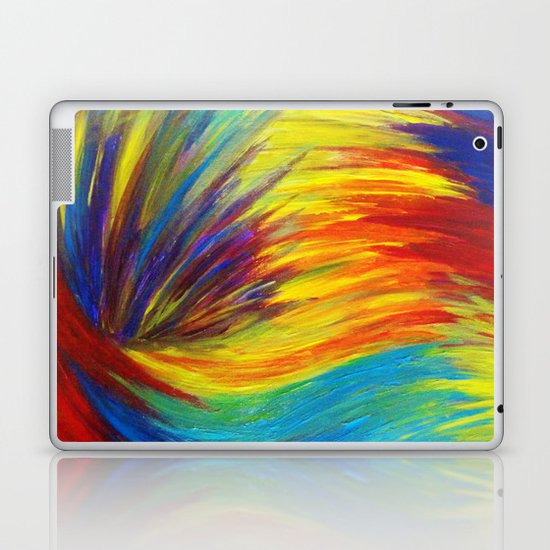 RAINBOW EXPLOSION - Vibrant Smile Happy Colorful Red Bright Blue Sunshine Yellow Abstract Painting Laptop & iPad Skin