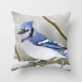 Blue Jay in Winter Throw Pillow