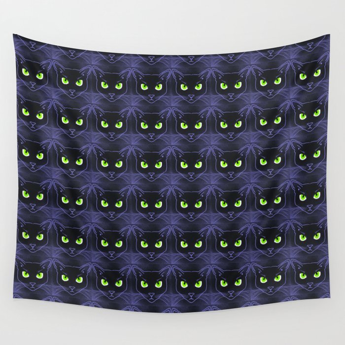 Modern Black Cats Periwinkle Outline Wall Tapestry
