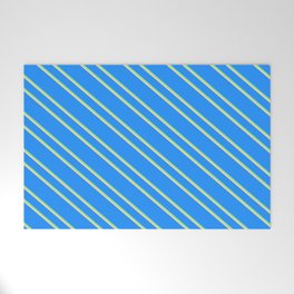 [ Thumbnail: Blue, Light Green & Tan Colored Striped/Lined Pattern Welcome Mat ]