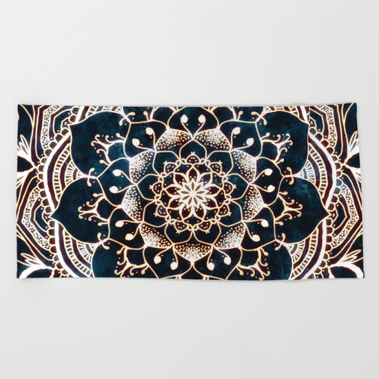 Glowing Spirit Mandala Blue White Beach Towel