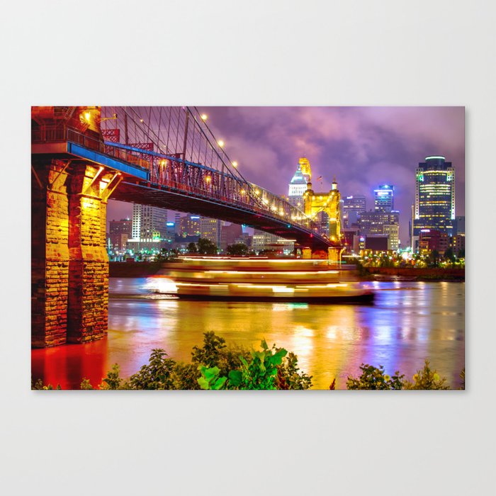 An Evening On The Ohio River Cincinnati Ohio Canvas Print By Gregoryballosfineart Society6