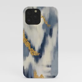 Blue and Gold Ikat Pattern Abstract iPhone Case