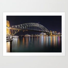 Night Photo Sydney Harbour Bridge Australia Art Print