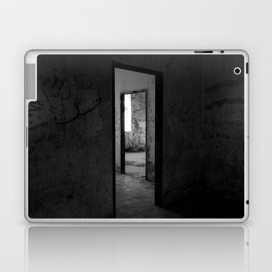 Doorways industrial ruins portrait black and white photograph / photography Laptop & iPad Skin