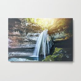Big stalagmite waterfall rock formation in France Metal Print | Color, Relaxation, Wilderness, Sunlight, Wild, Waterfall, Moss, Long Exposure, Rainforest, Forest 
